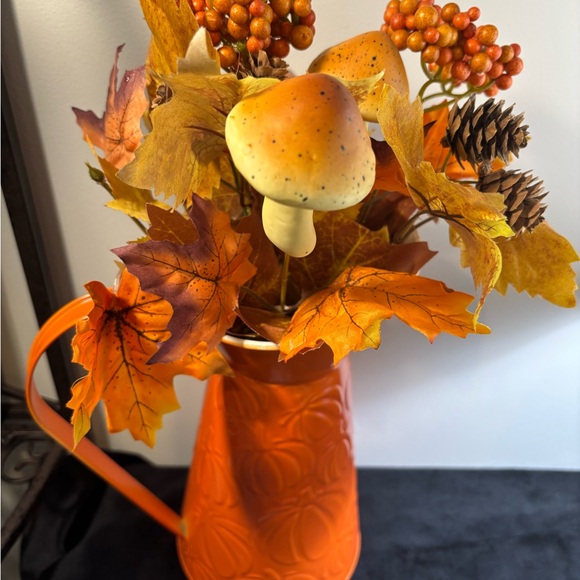 Orange Metal Pitcher with Autumn Accents - Picture 7 of 9